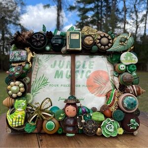 Frame 5 X 7 Original Artwork Jewelry Embellished Green & Brown Gorgeous!